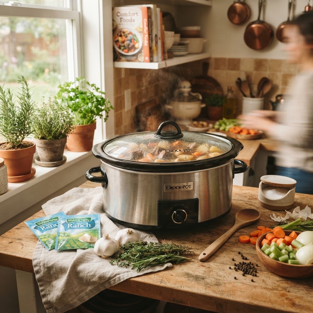 The simple ingredients for a perfect slow cooker dinner.