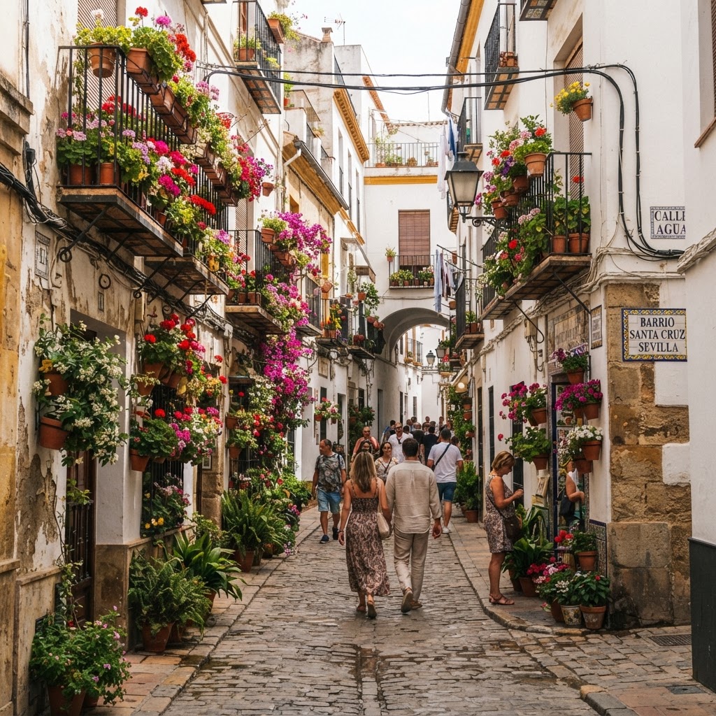15 Best Photo Spots in Seville: A Guide 4 The charming, flower-filled alleys of Barrio Santa Cruz.