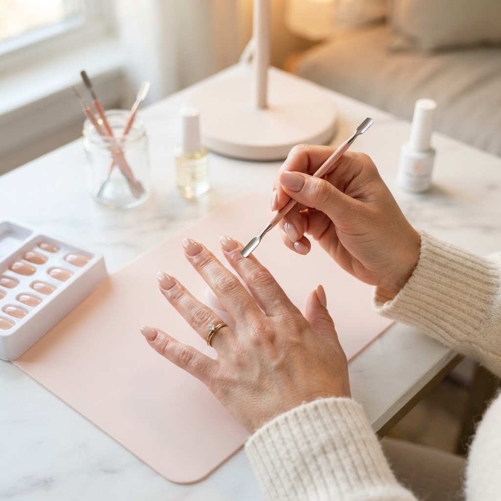 Proper cuticle preparation is the first step in all professional press on nails tutorials.