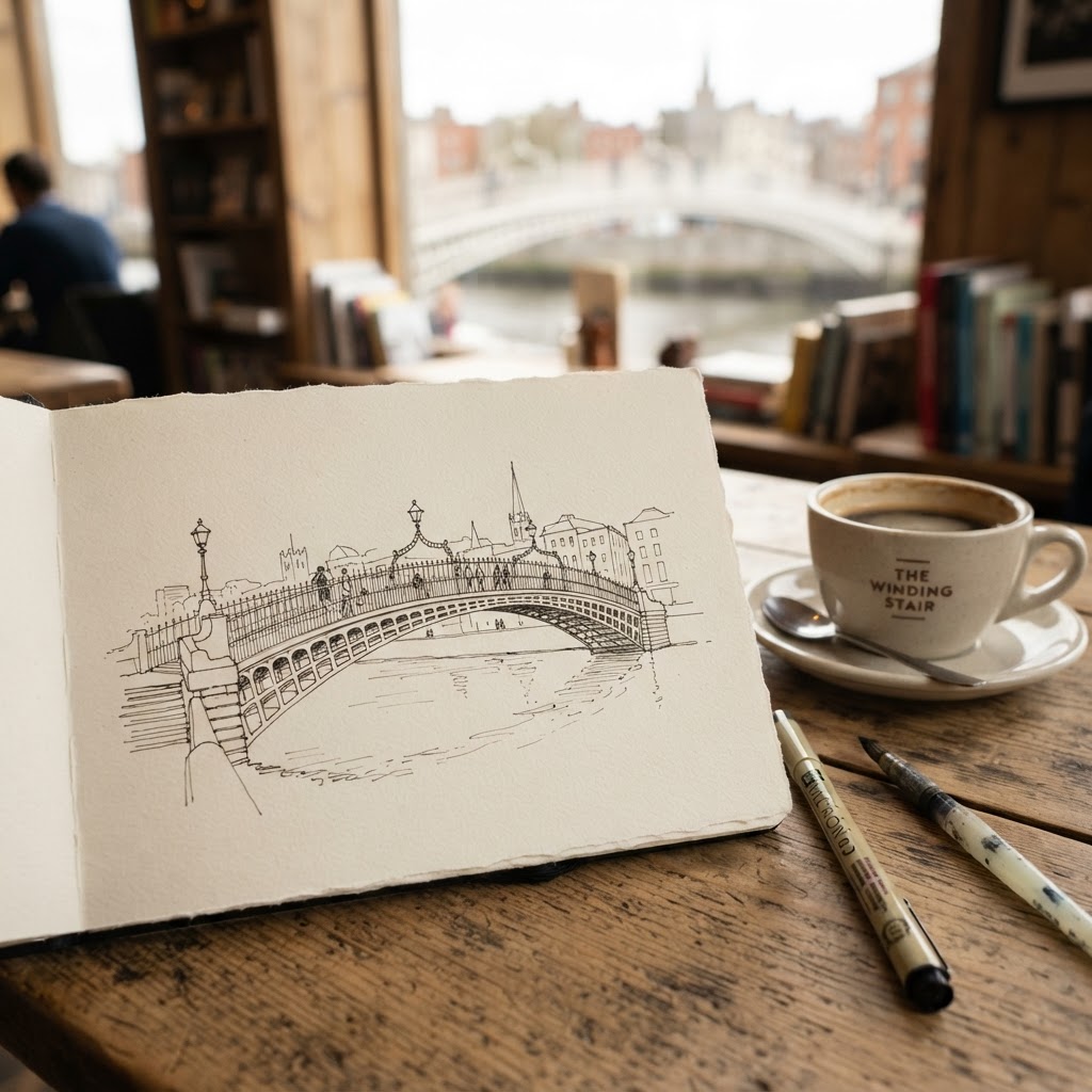 A finished Dublin aesthetic doodle of the famous Ha'penny Bridge.