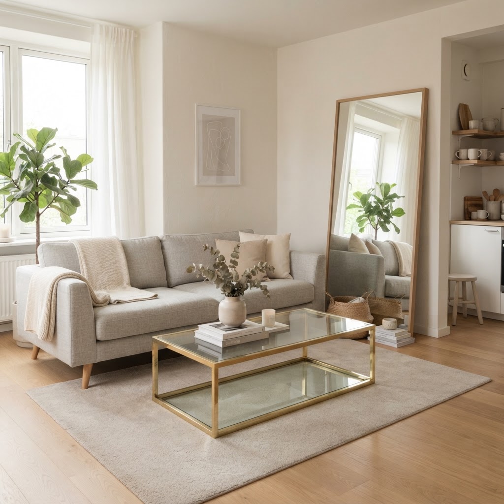 Use furniture with legs and reflective surfaces to create an airy feeling.