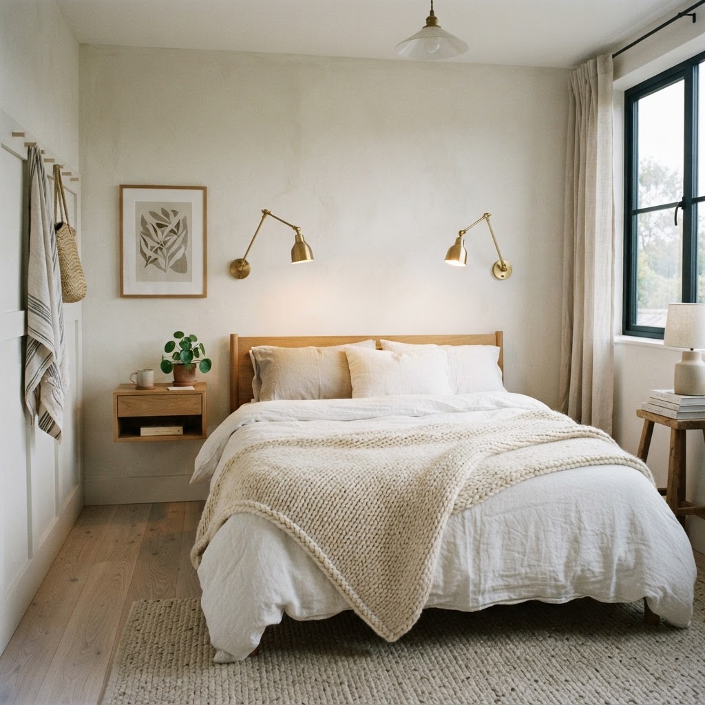 Using wall-mounted fixtures and textures to create a cozy, high-end feel.
