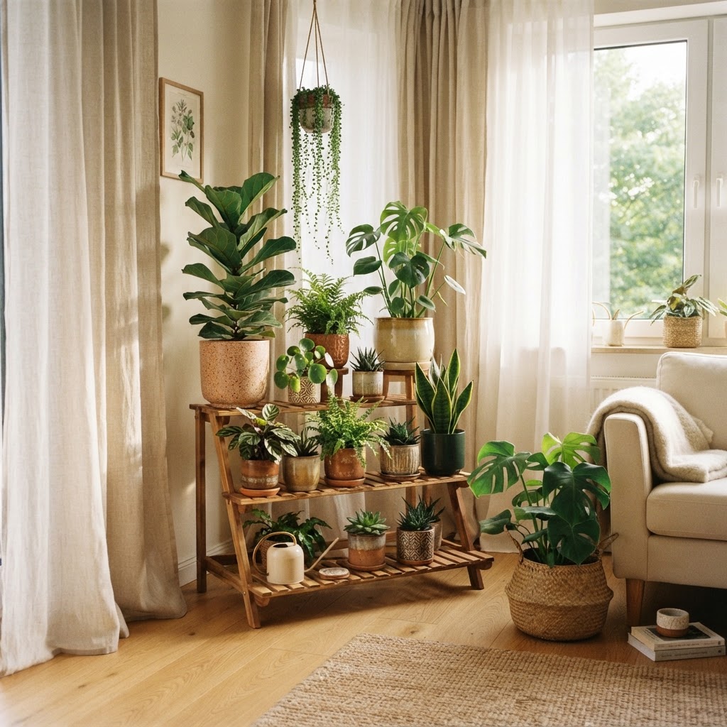 Indoor plants add life and color to any small rental apartment.