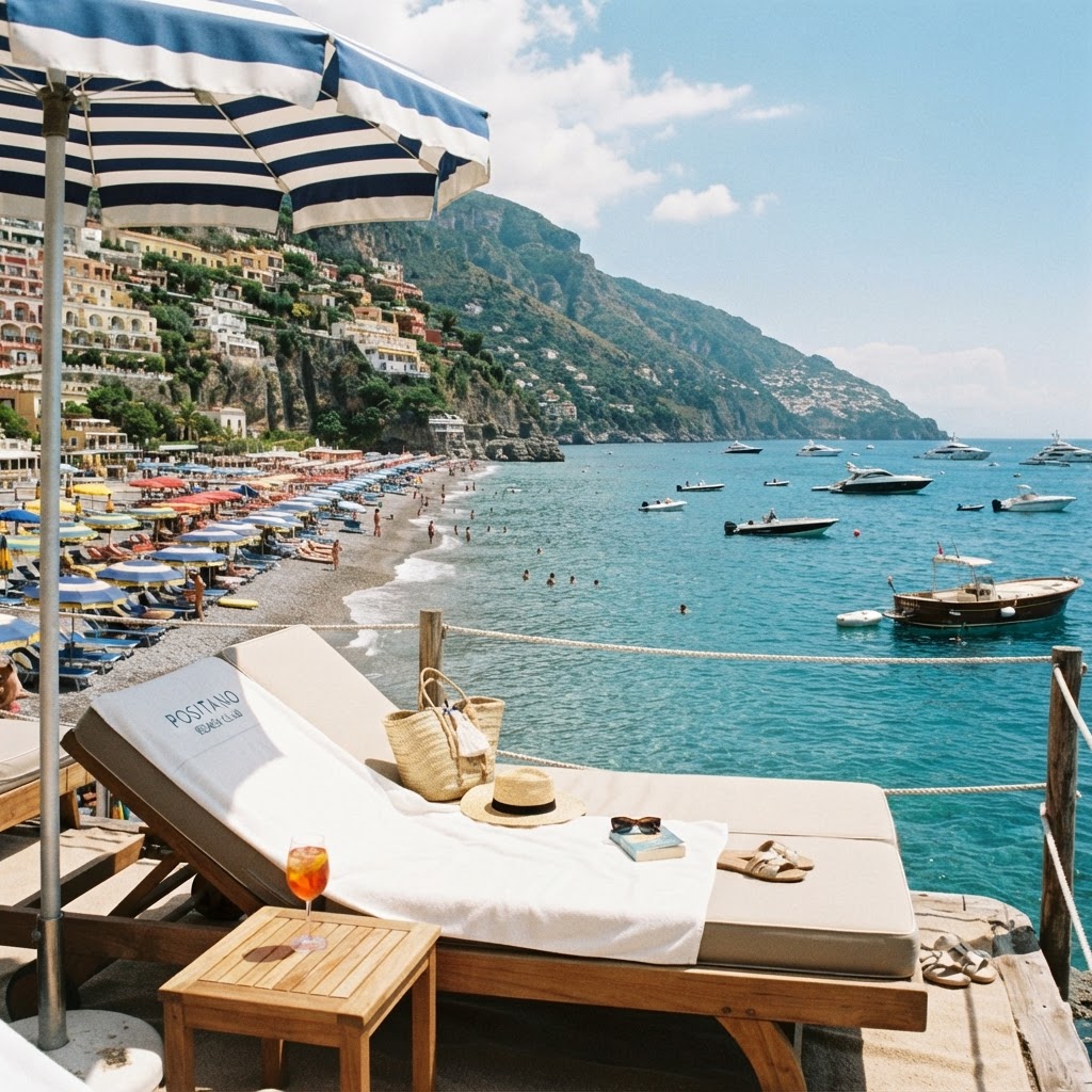 Enjoying a relaxing day at one of the elite Positano beach clubs.