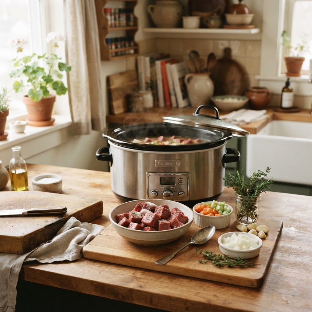 Preparing the fresh ingredients for your homemade stew.