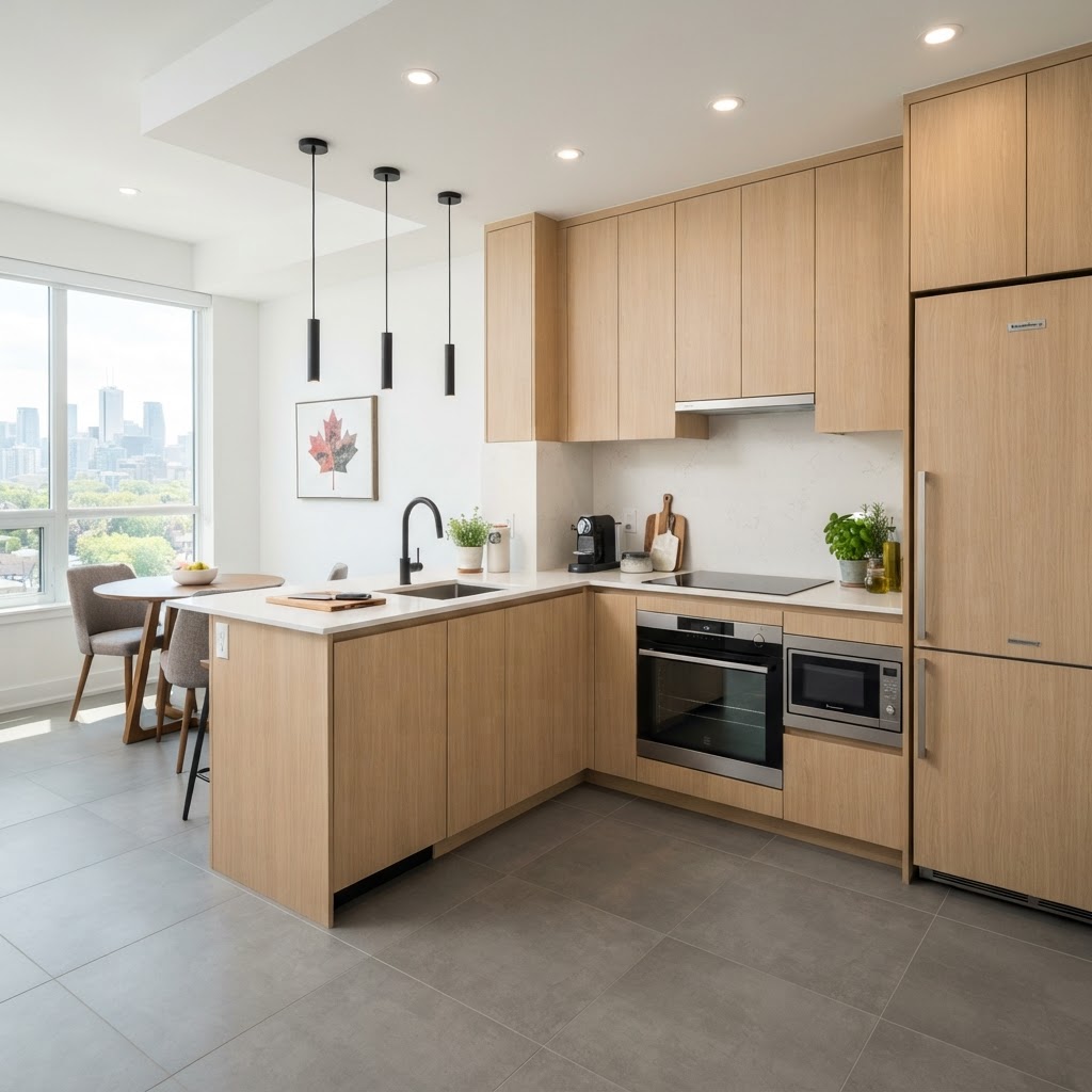 A clean, moisture-resistant design for a small Canadian condo.
