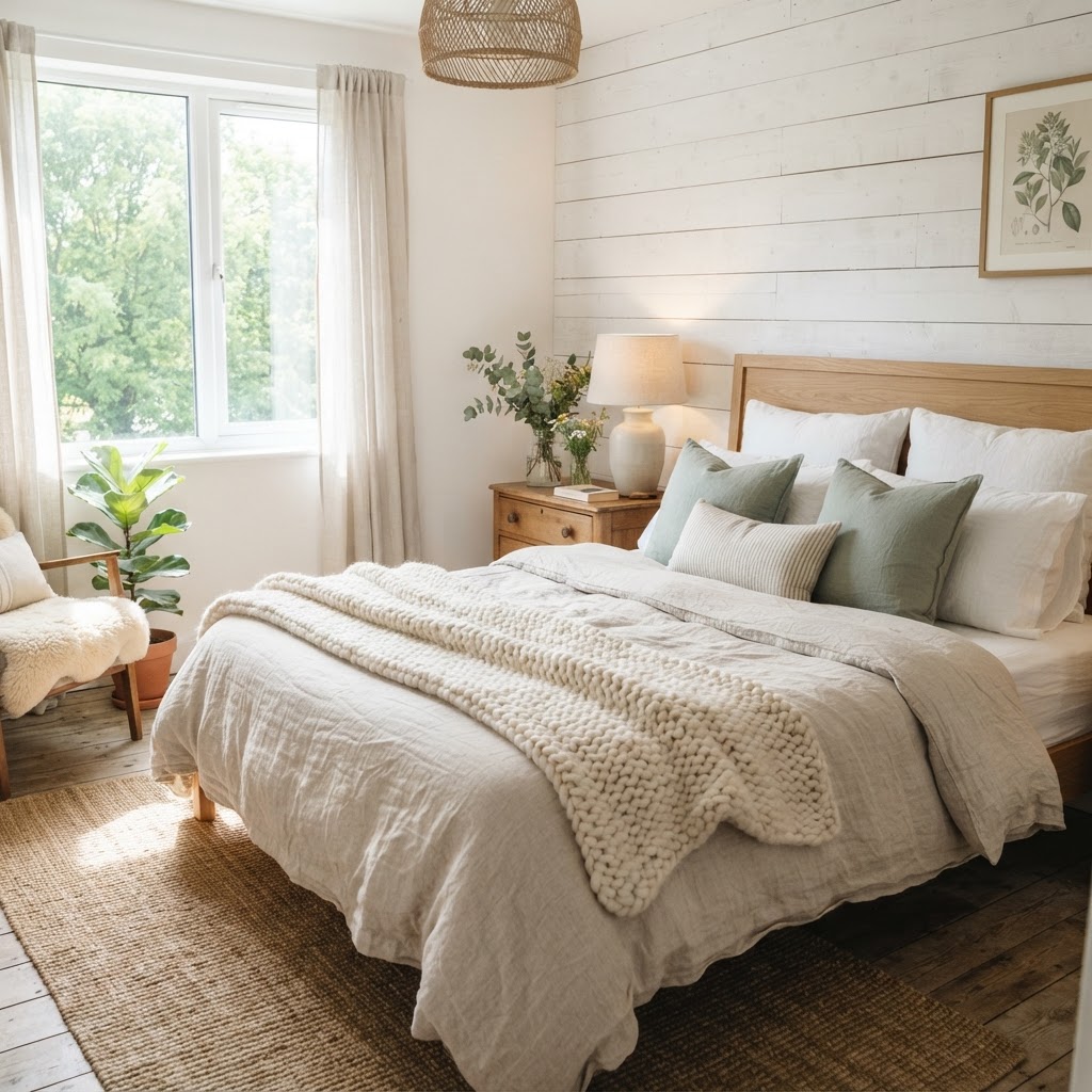Layering textures creates a cozy and inviting bed.