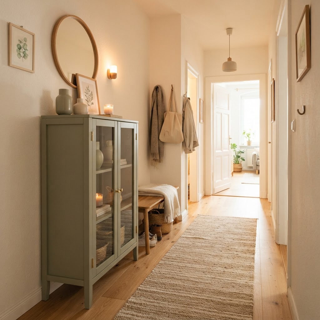 Slim, closed cabinetry provides essential storage while keeping the space looking tidy.