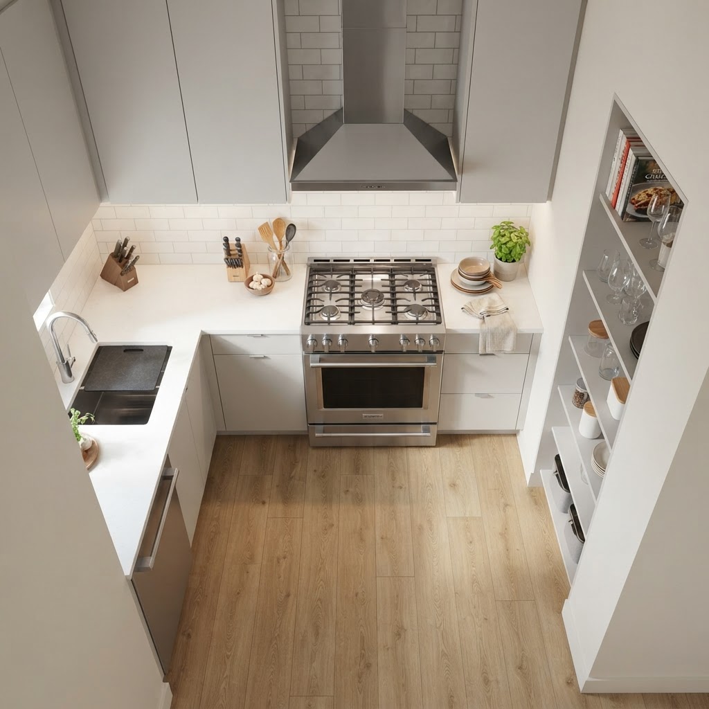Strategic material choices ensure a long-lasting, beautiful small kitchen.