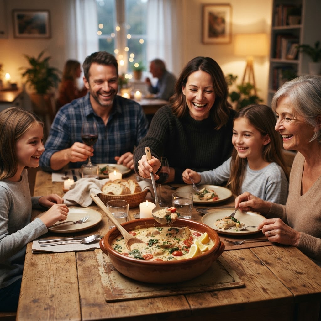 Enjoying a hearty, homemade dinner with family.