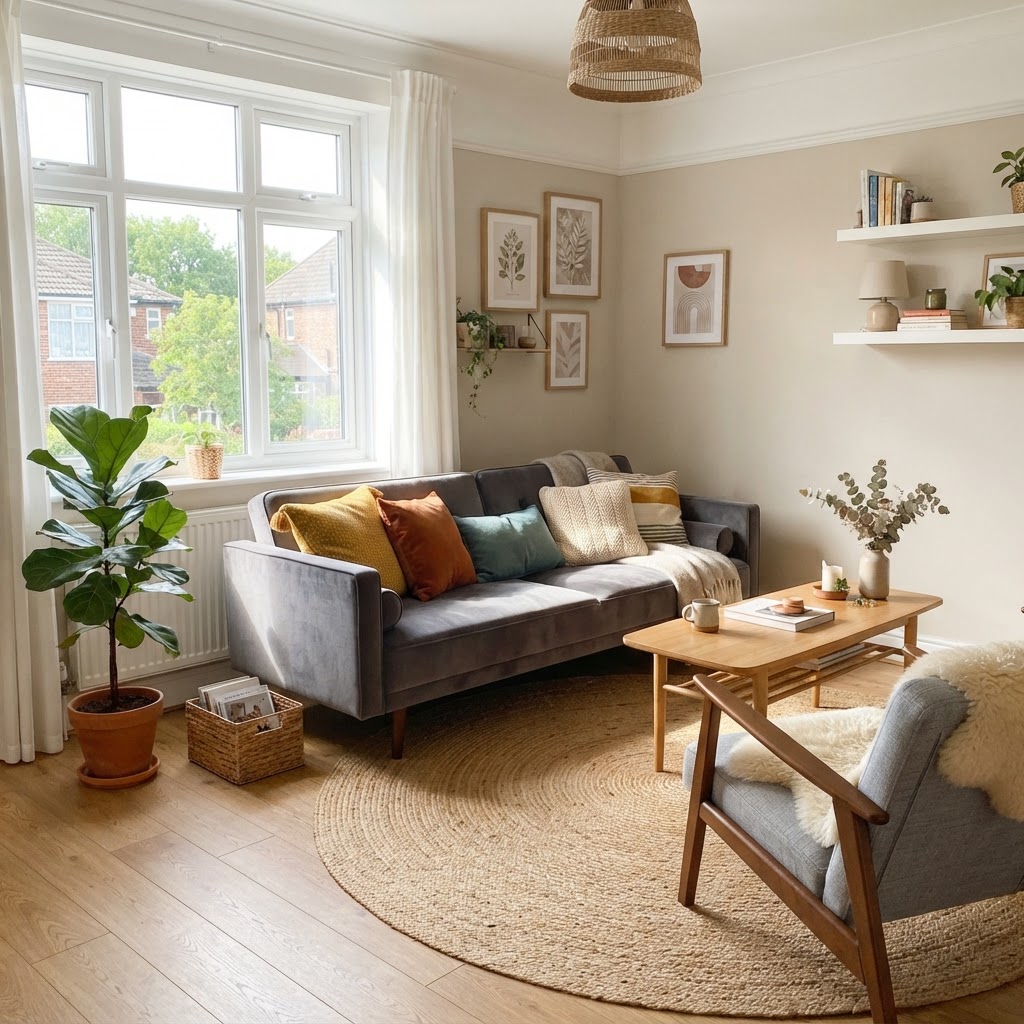 Bright and airy Scandinavian living room.