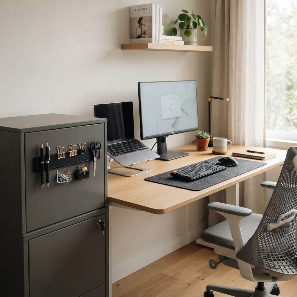 Magnetic organizers are a perfect way to clear desk clutter.