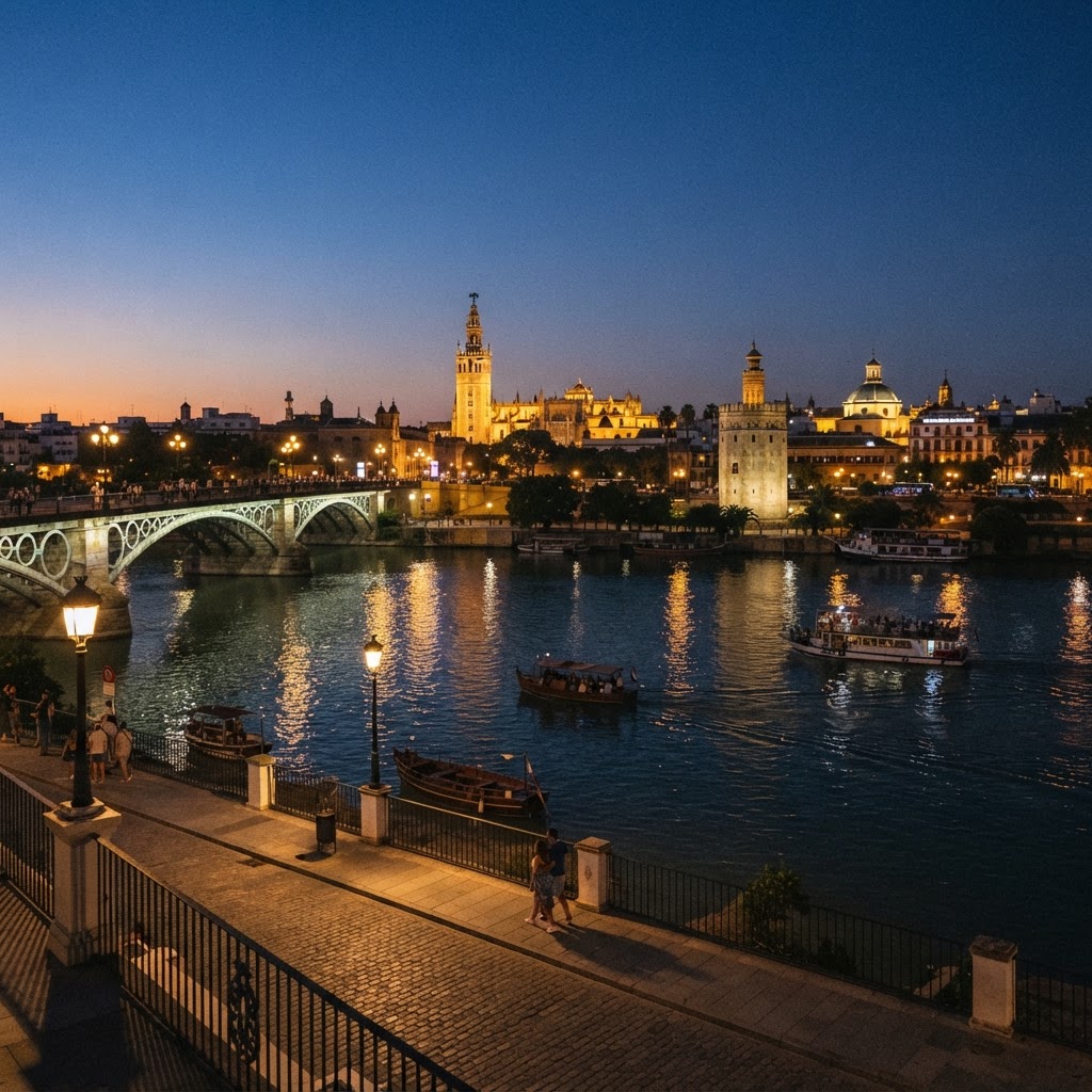 The serene beauty of the Guadalquivir River during twilight.