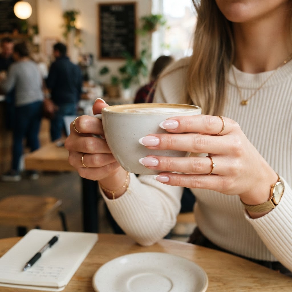 Elegance in everyday wear with almond French tips.