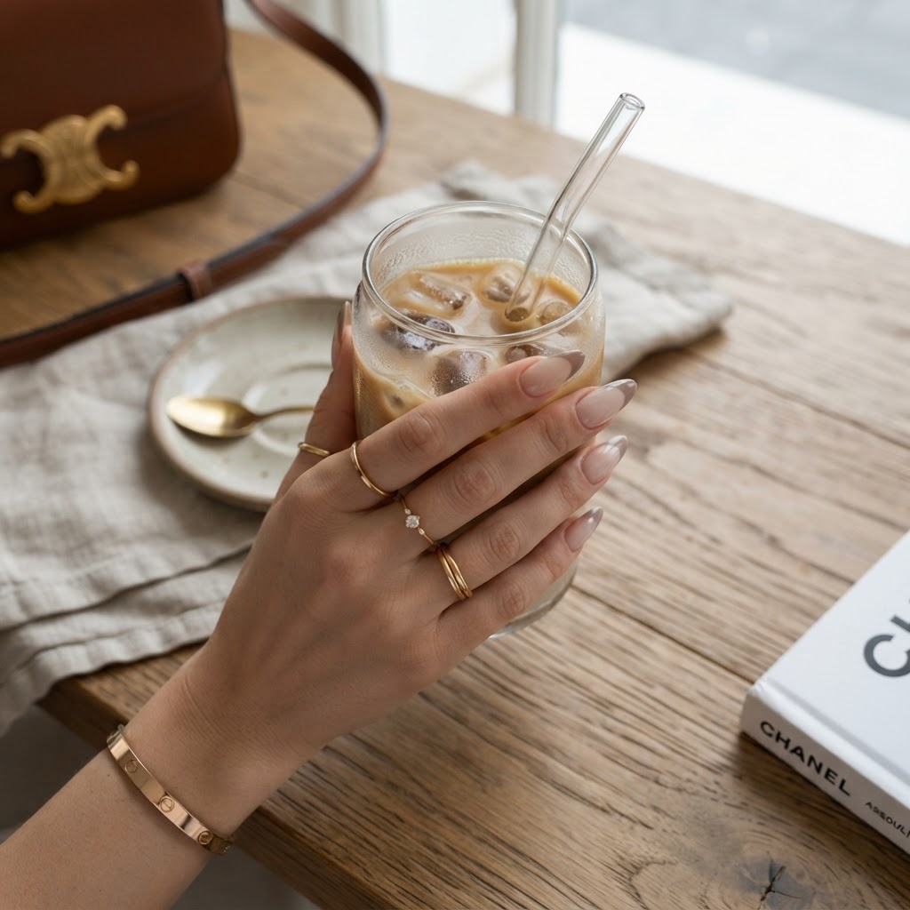 Almond-shaped nails with taupe tips embody the essence of quiet luxury.