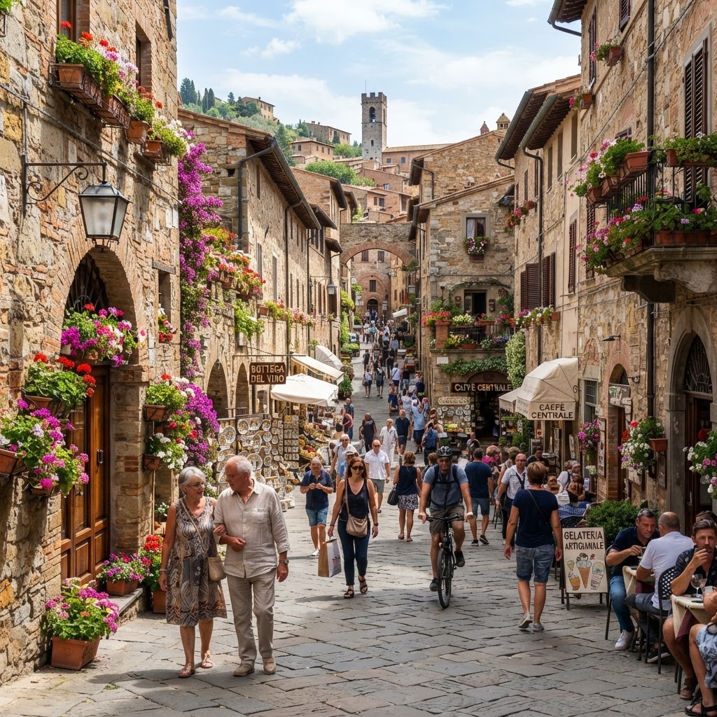 Exploring the charming, narrow cobblestone streets of a medieval Tuscan town.