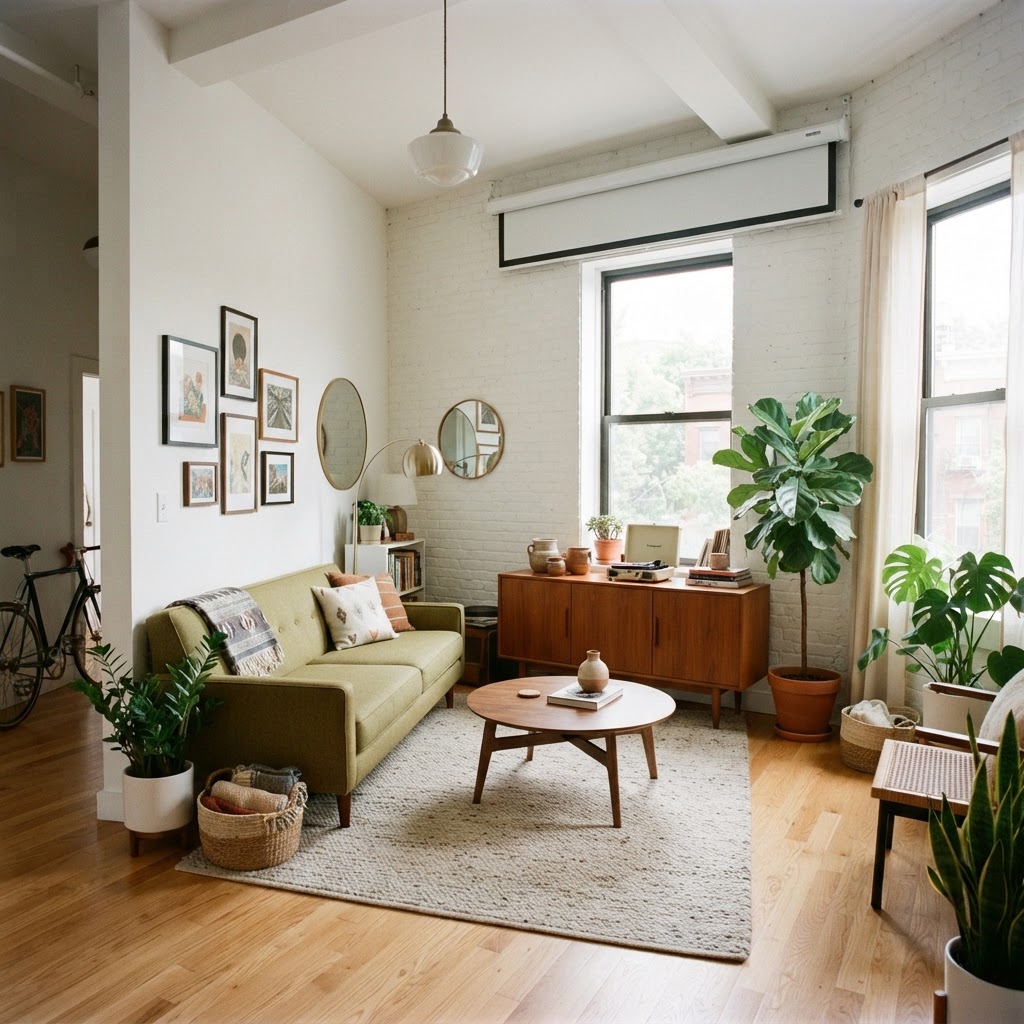 The living room looks clean and spacious when the screen is hidden away.