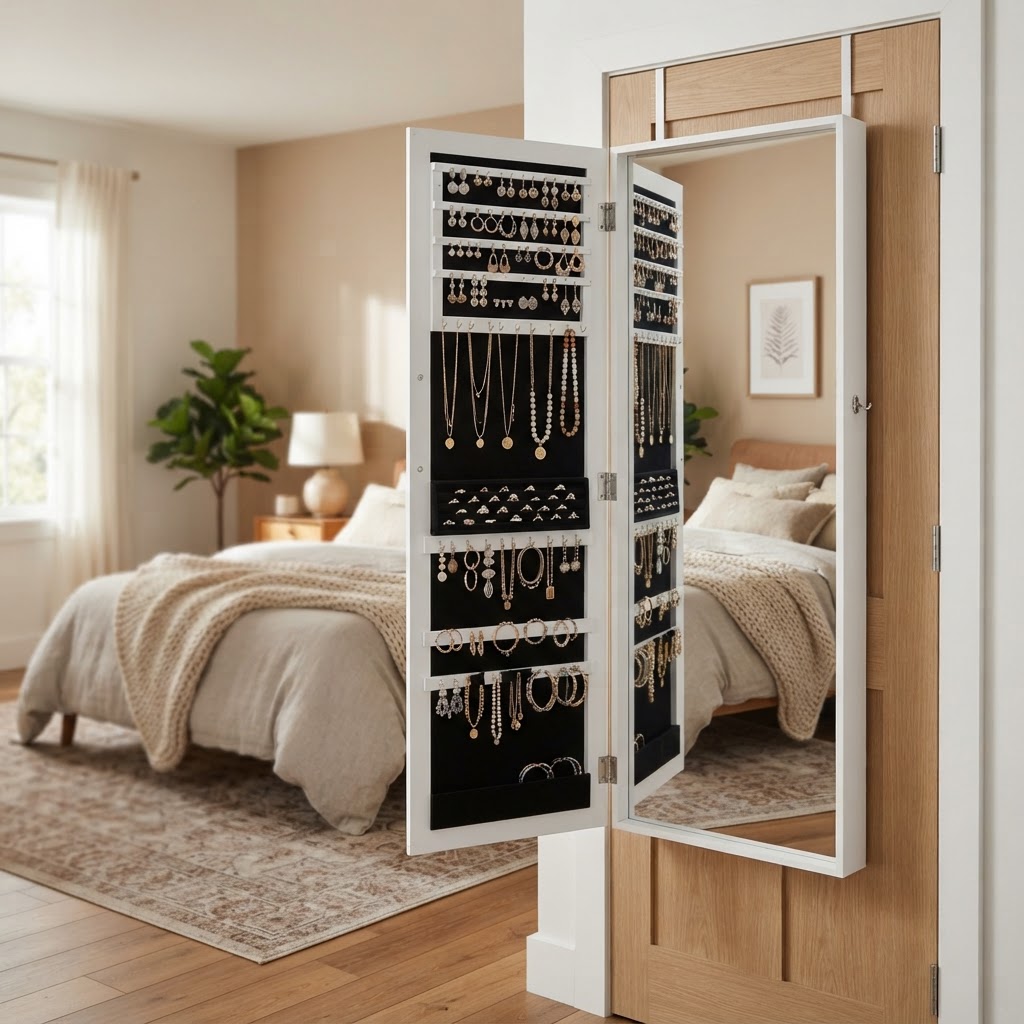 A storage-integrated mirror is the ultimate small-space hack.