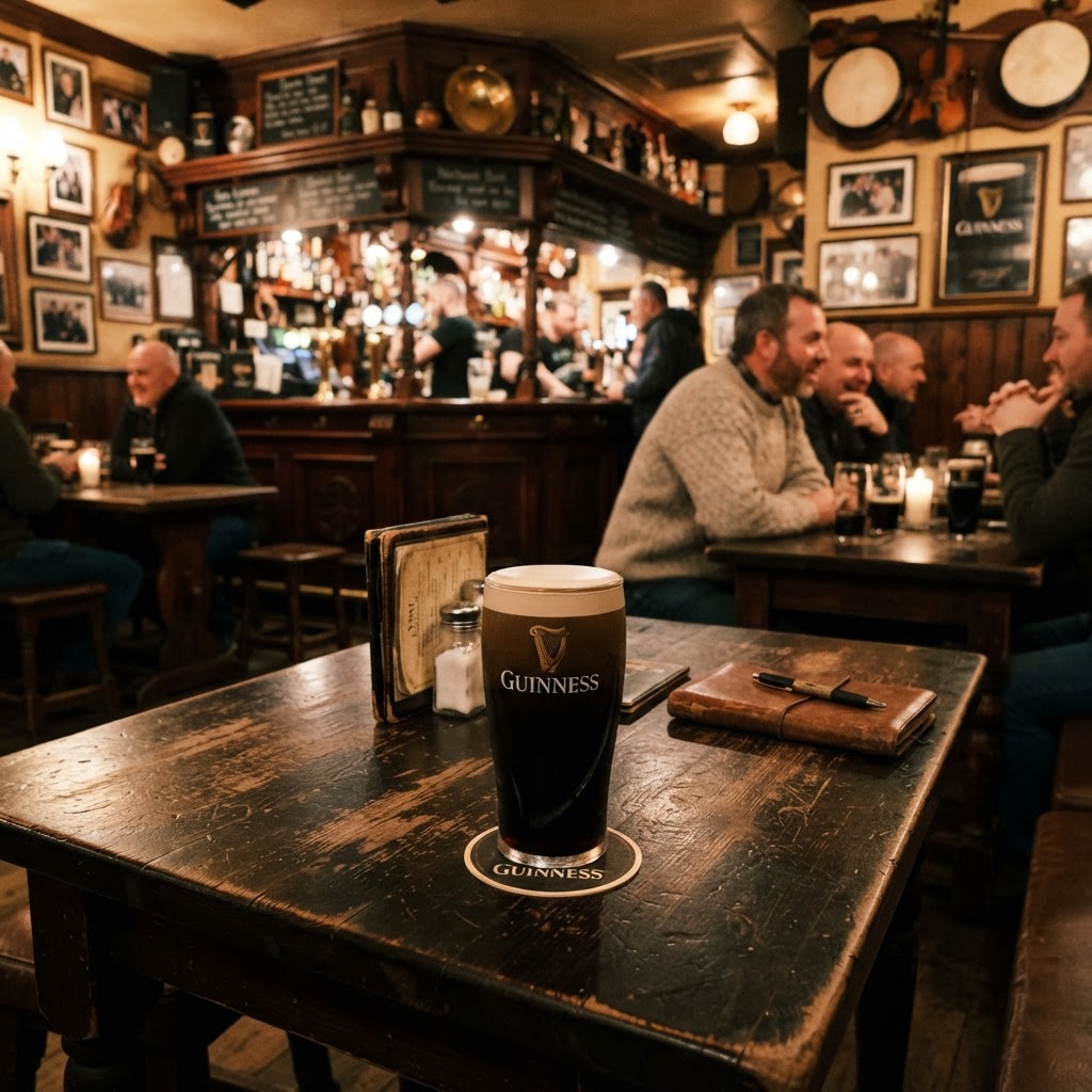 The cozy, authentic atmosphere of a traditional Irish pub.