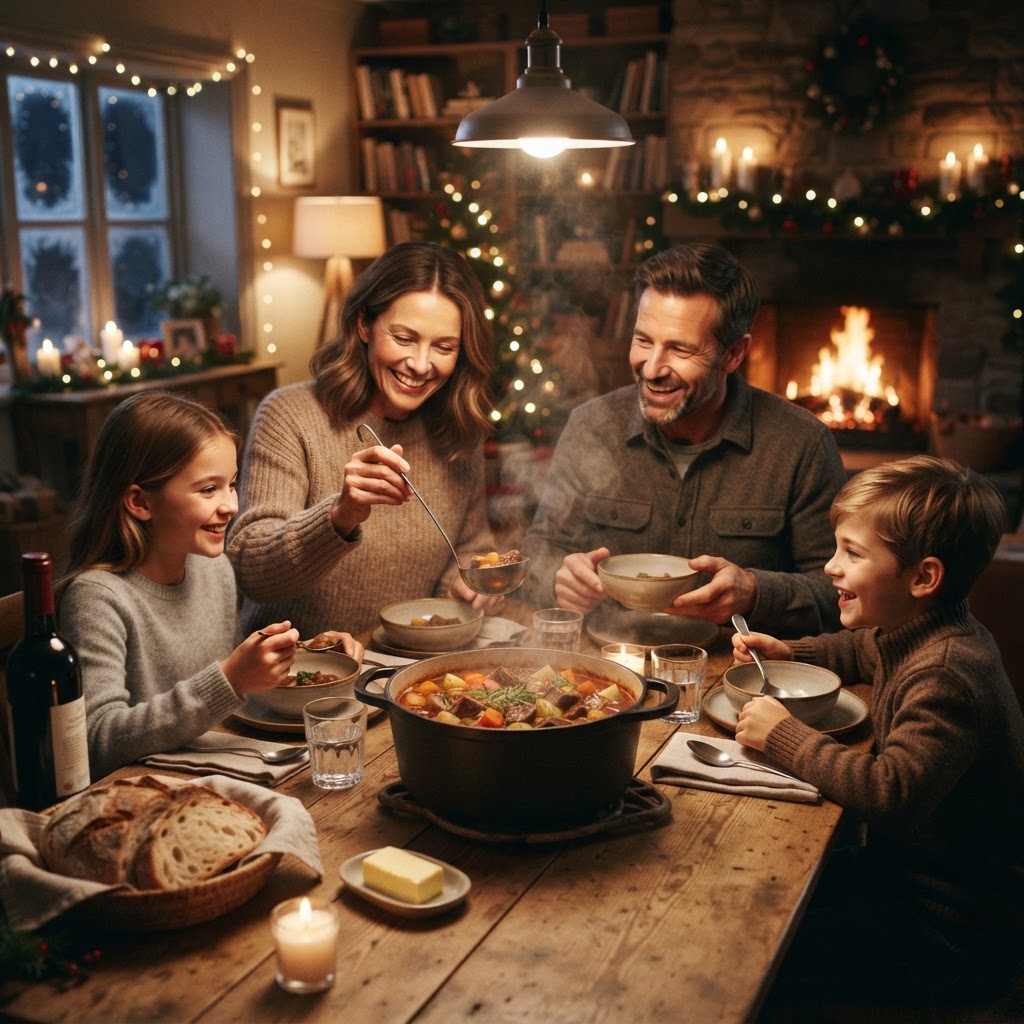 Comforting beef stew, the ultimate winter family dinner.
