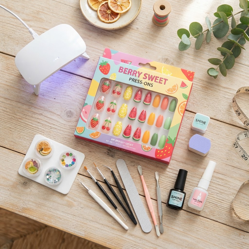 Set up your own DIY nail station to create professional-looking fruit designs at home.