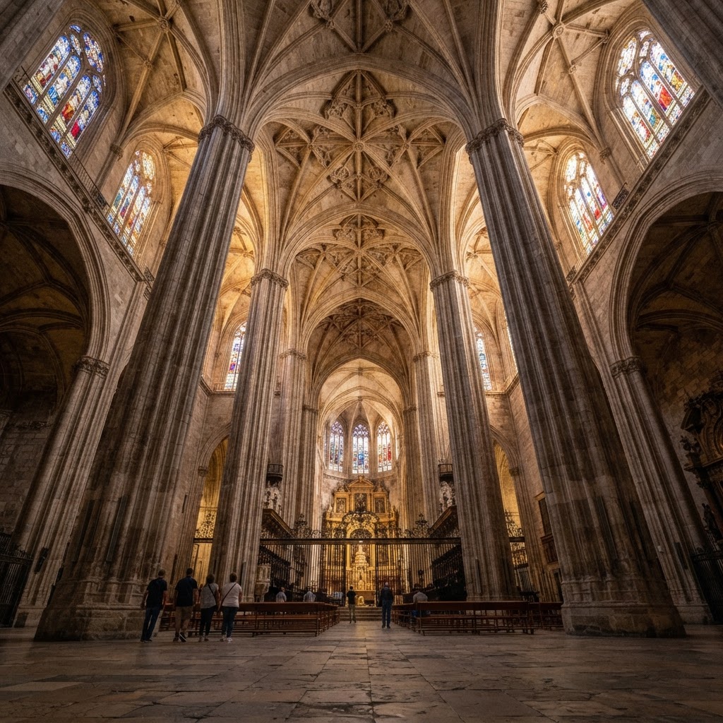 The overwhelming scale of the central Gothic nave.