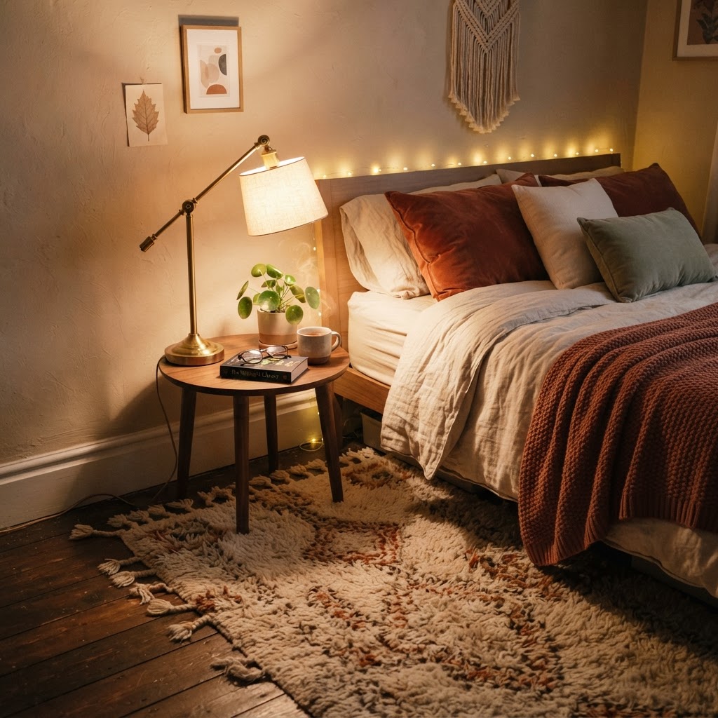 Layered lighting helps define the mood and separates sleeping zones from living zones.