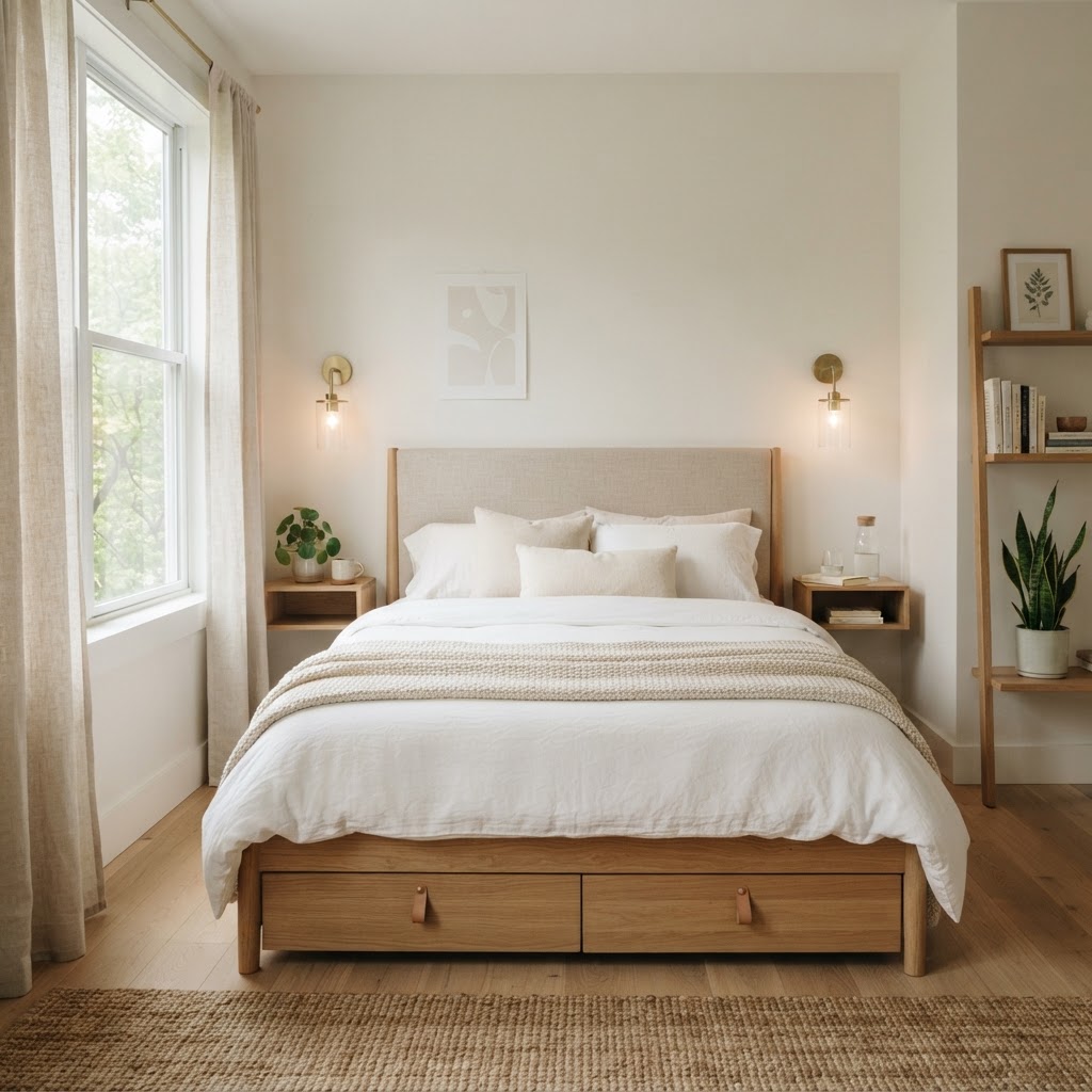 Maximize your limited floor space by choosing a bed frame that offers built-in storage underneath.