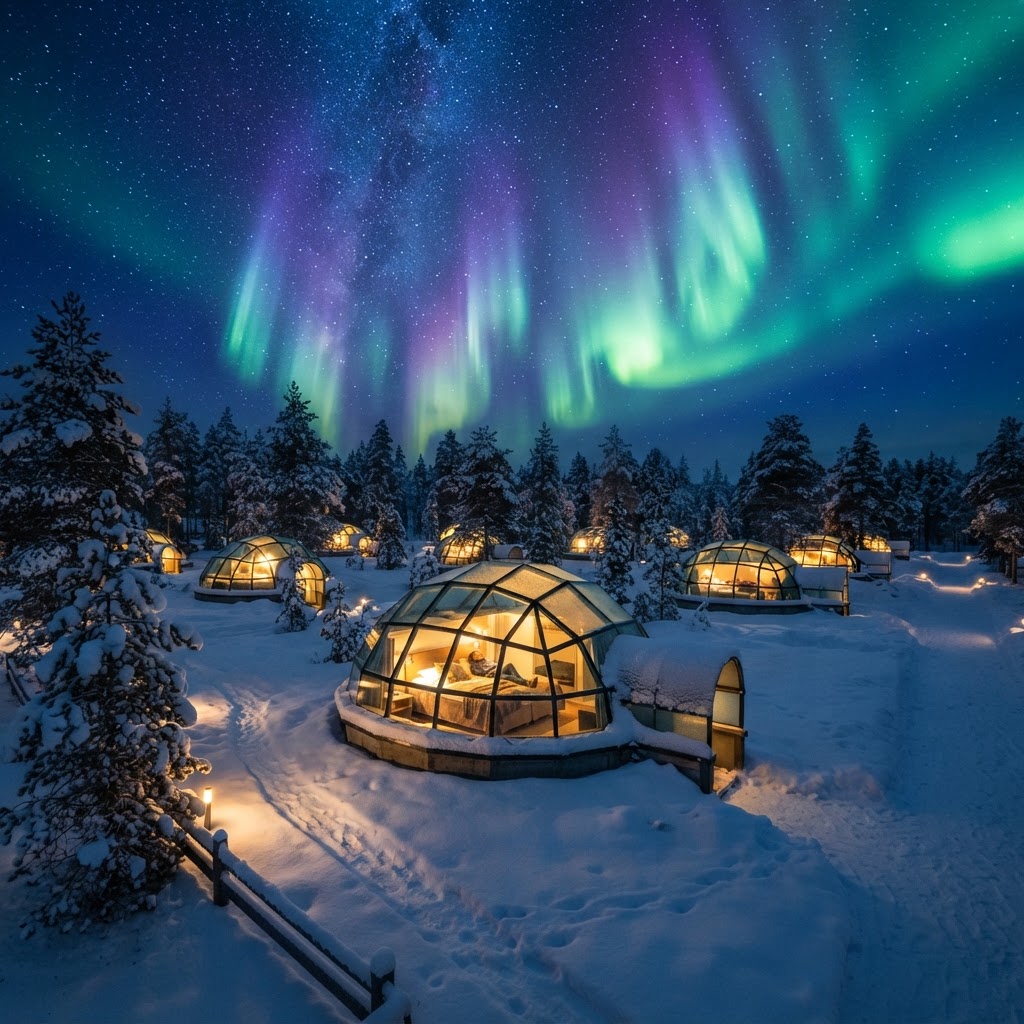 Best Places to See the Northern Lights: A Travel Guide 3 Watching the lights from the comfort of a luxury glass igloo in Finland.