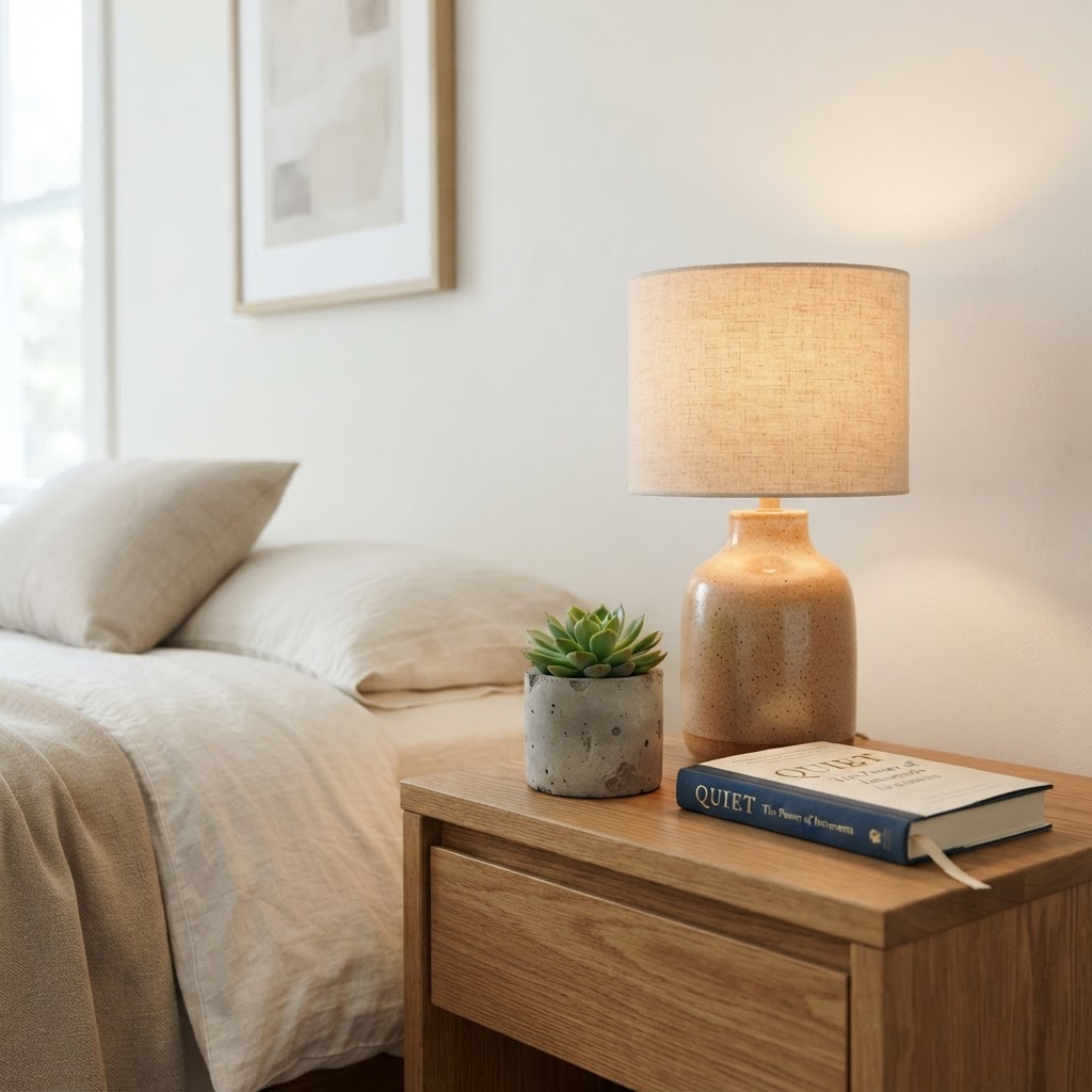 Keep your nightstand clear to maintain a minimalist and calming aesthetic.
