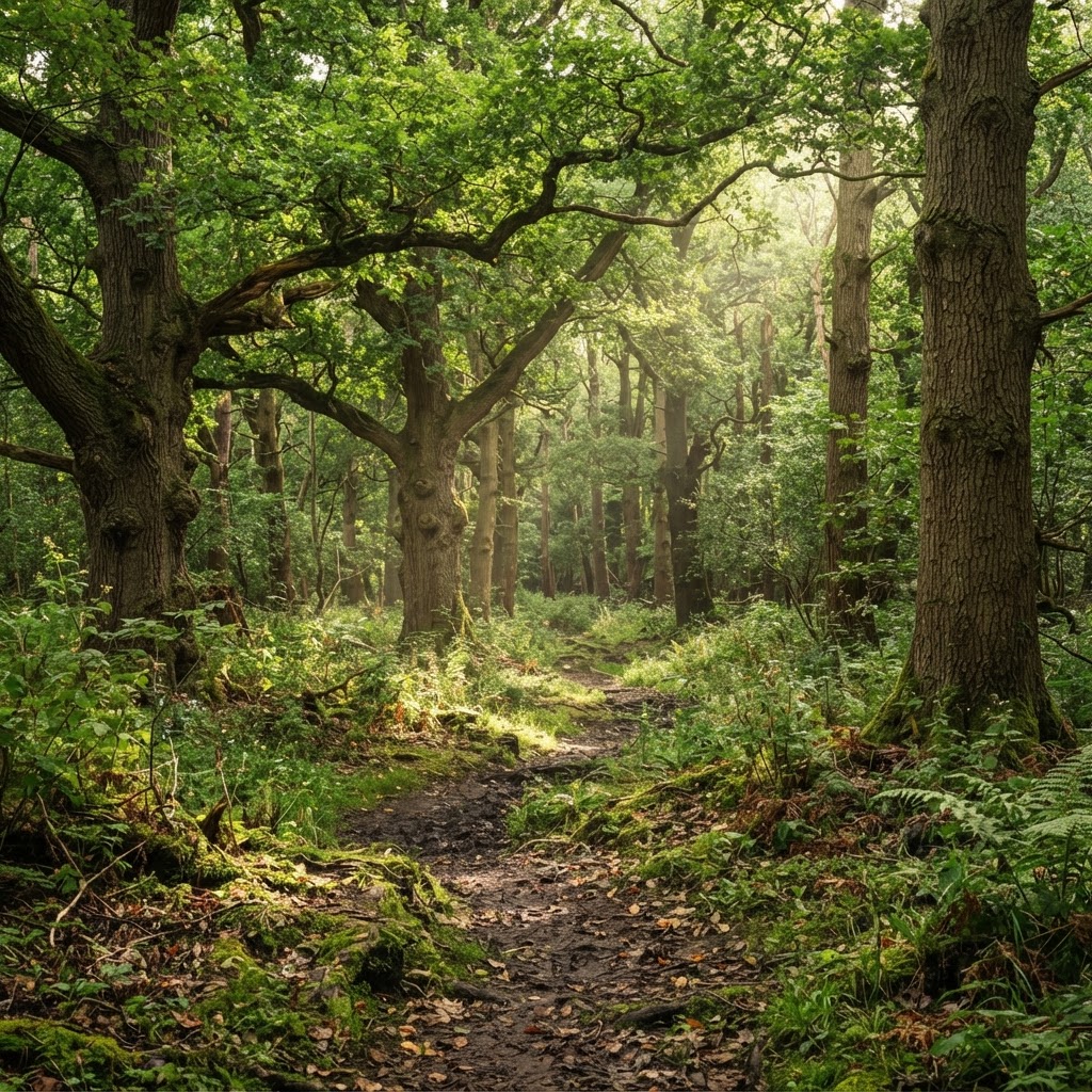 Sunlight filtering through Epping Forest.