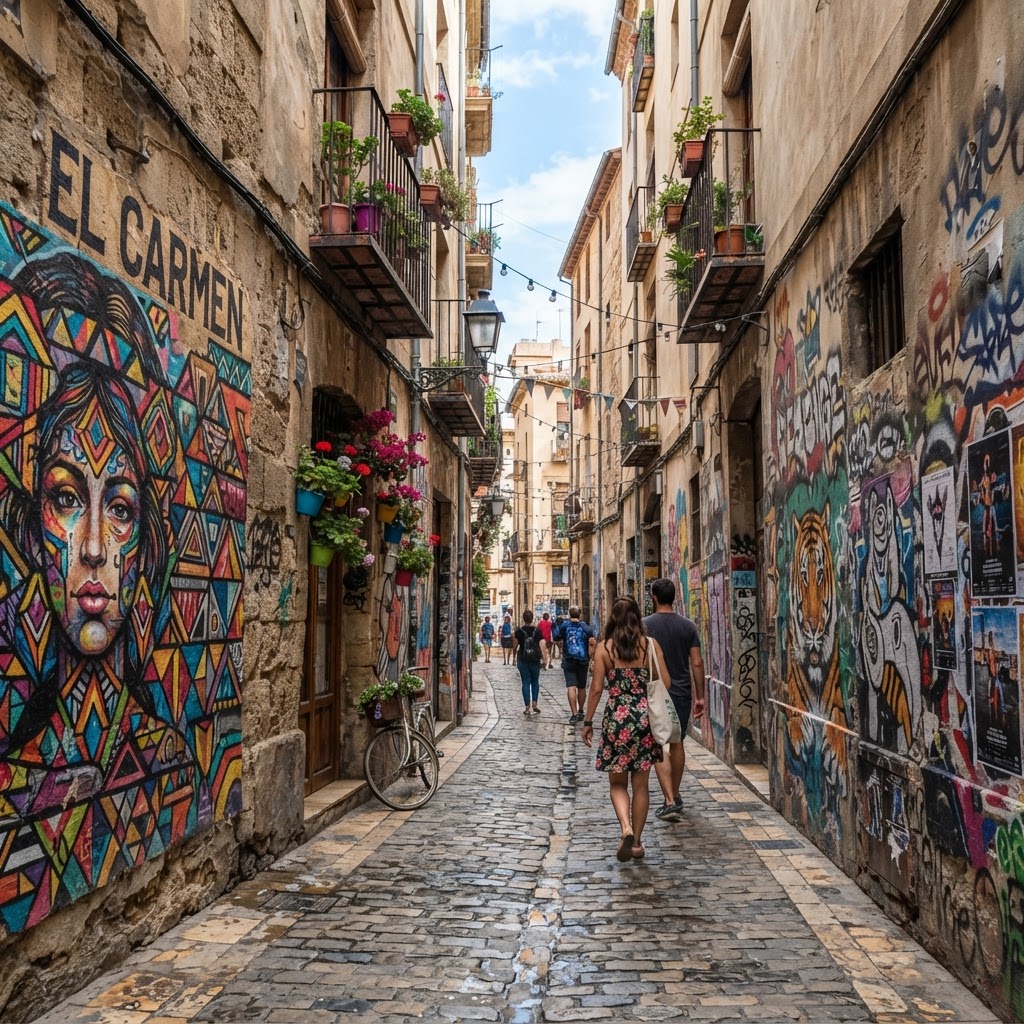 Exploring the artistic and vibrant streets of El Carmen.