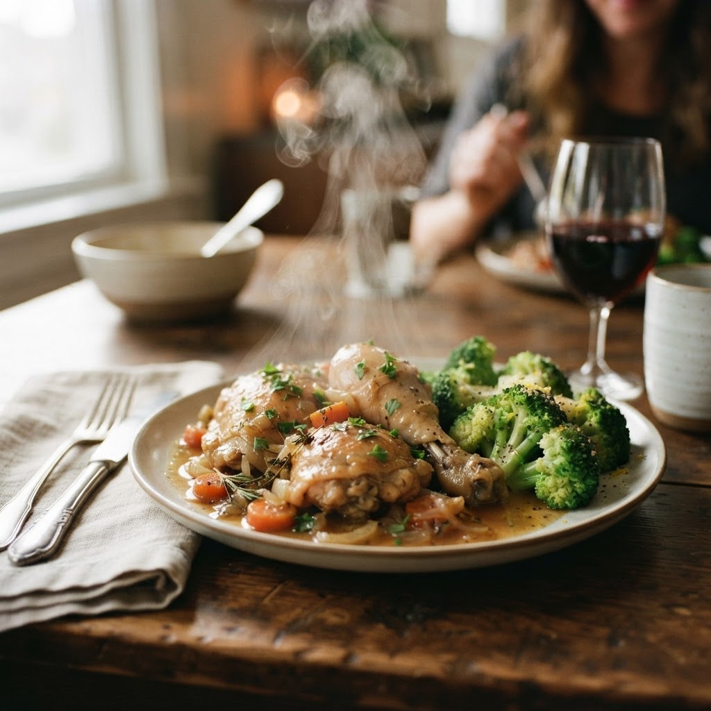 Serve your slow cooker chicken with fresh greens for a perfectly balanced healthy meal.