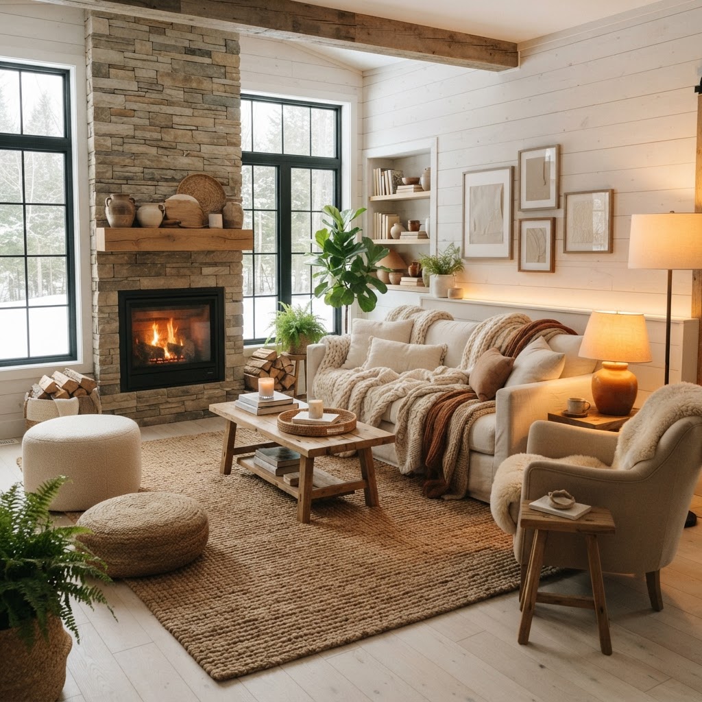 The perfect balance of warm lighting and soft textiles.