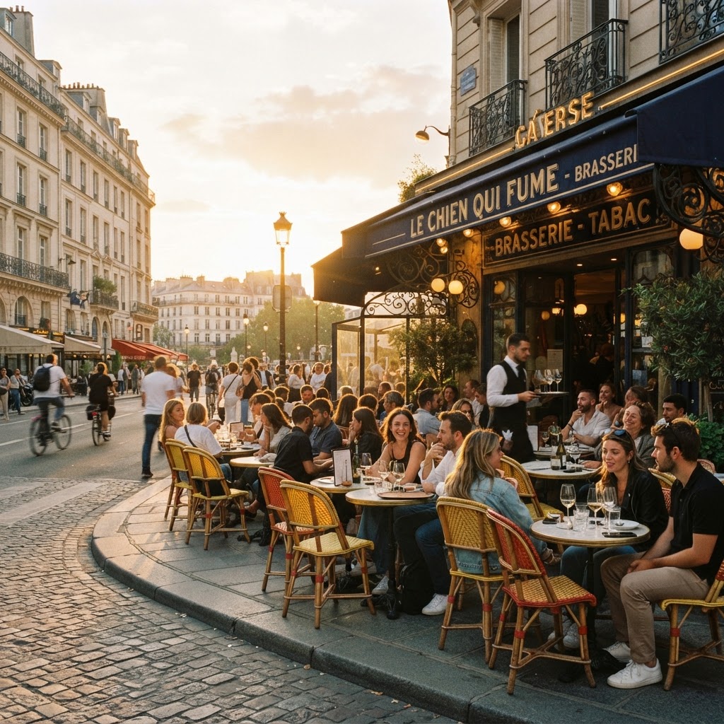 The quintessential view from a Parisian sidewalk terrace.