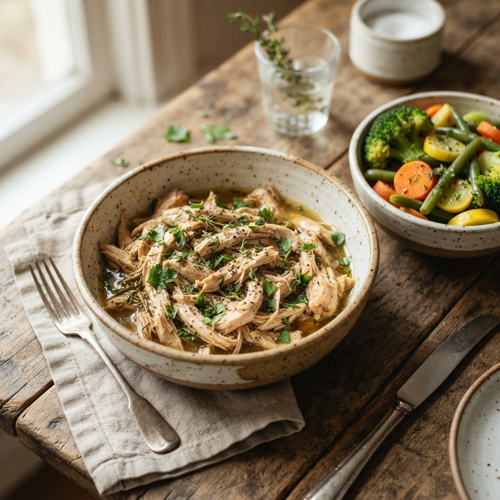 Perfectly juicy shredded chicken, a versatile protein for any meal.