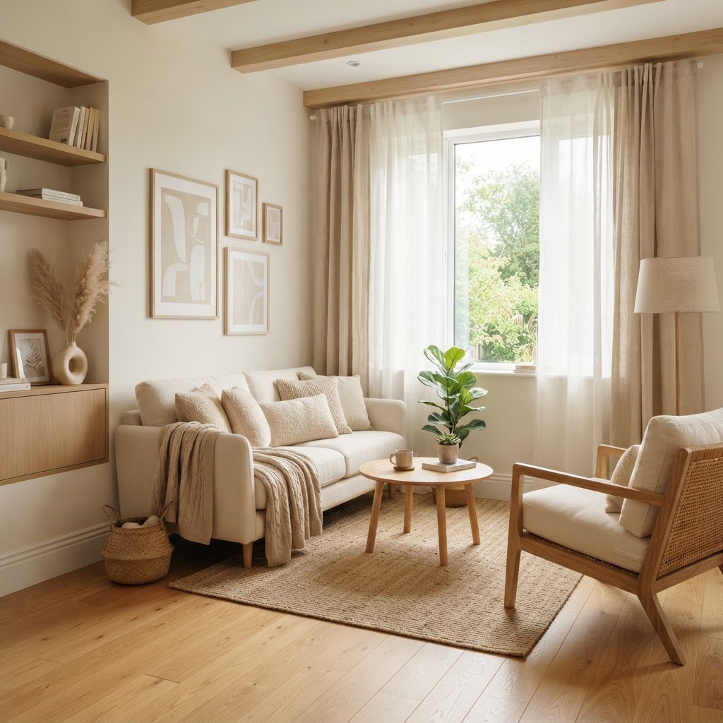 Bright neutrals expand the visual boundaries of a small room.