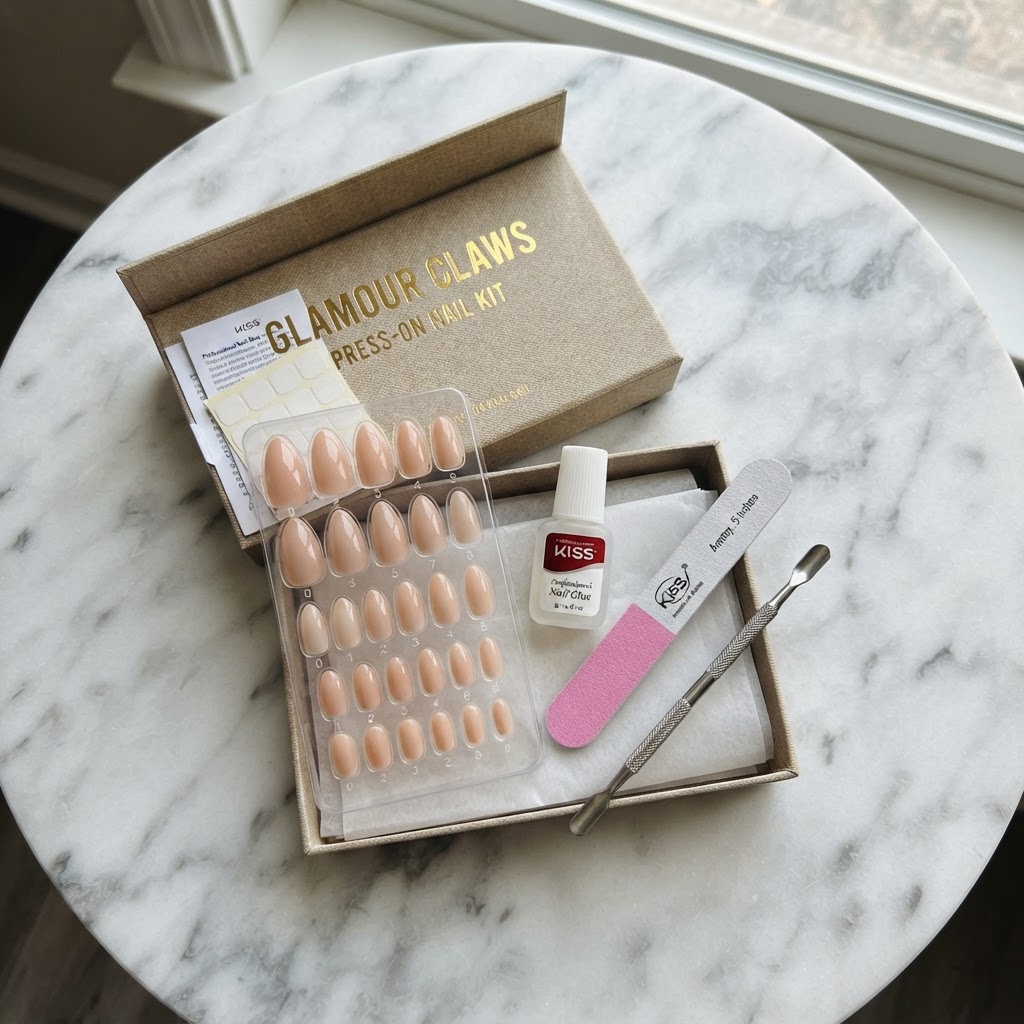 A complete DIY nail kit setup for home application.