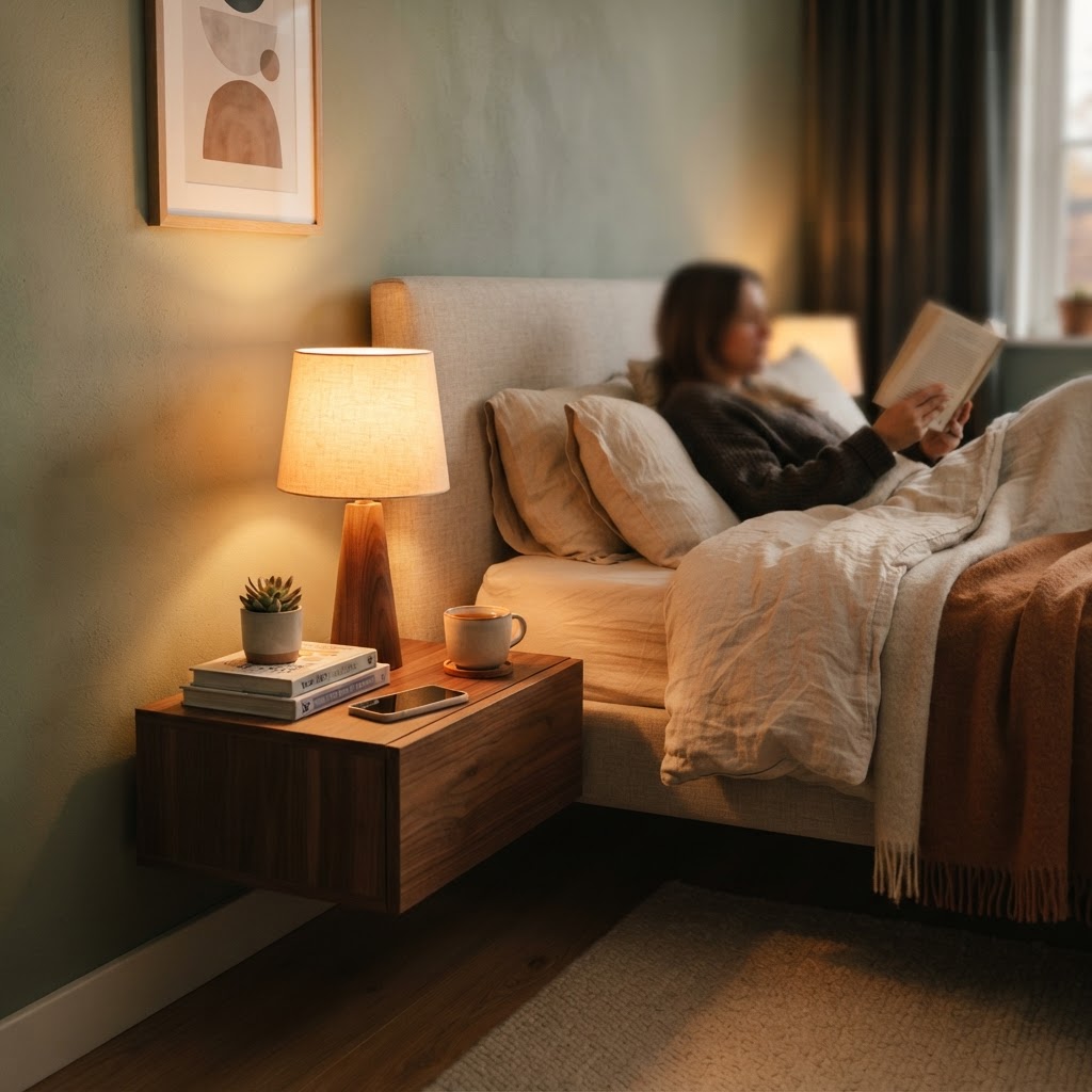 Amber-toned lighting is the secret to a perfect, relaxing bedroom retreat.