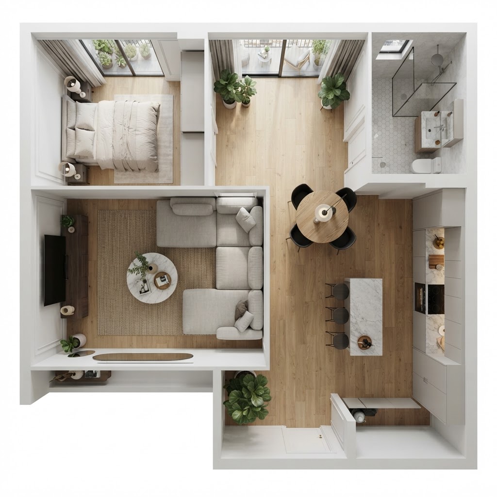 Using a sectional to float your space helps define distinct zones.