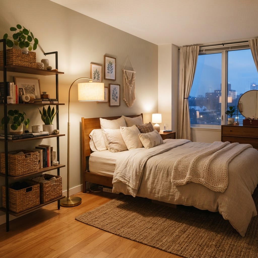Layer lighting and textiles to make any rental feel like home.