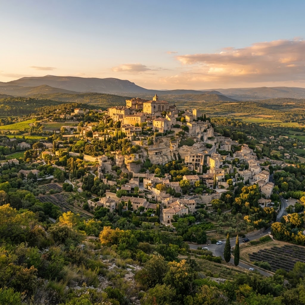 The golden, sun-drenched architecture of Gordes overlooks the Luberon Valley.