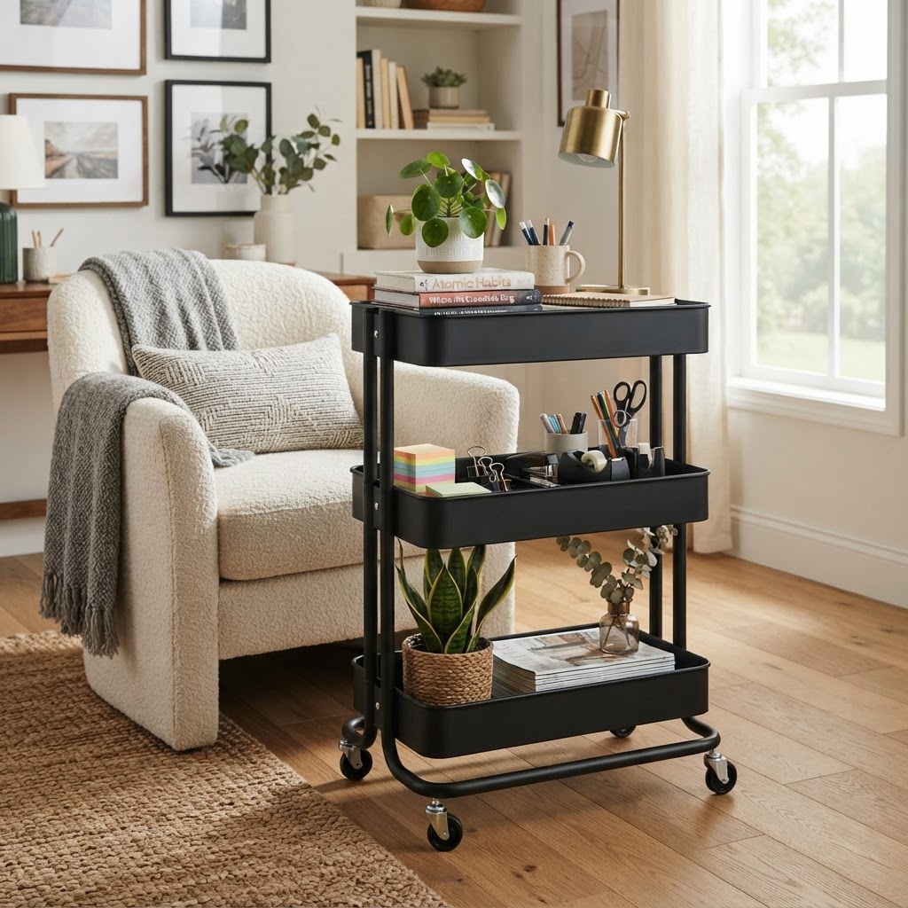 A rolling utility cart provides flexible, mobile storage that can move with you.