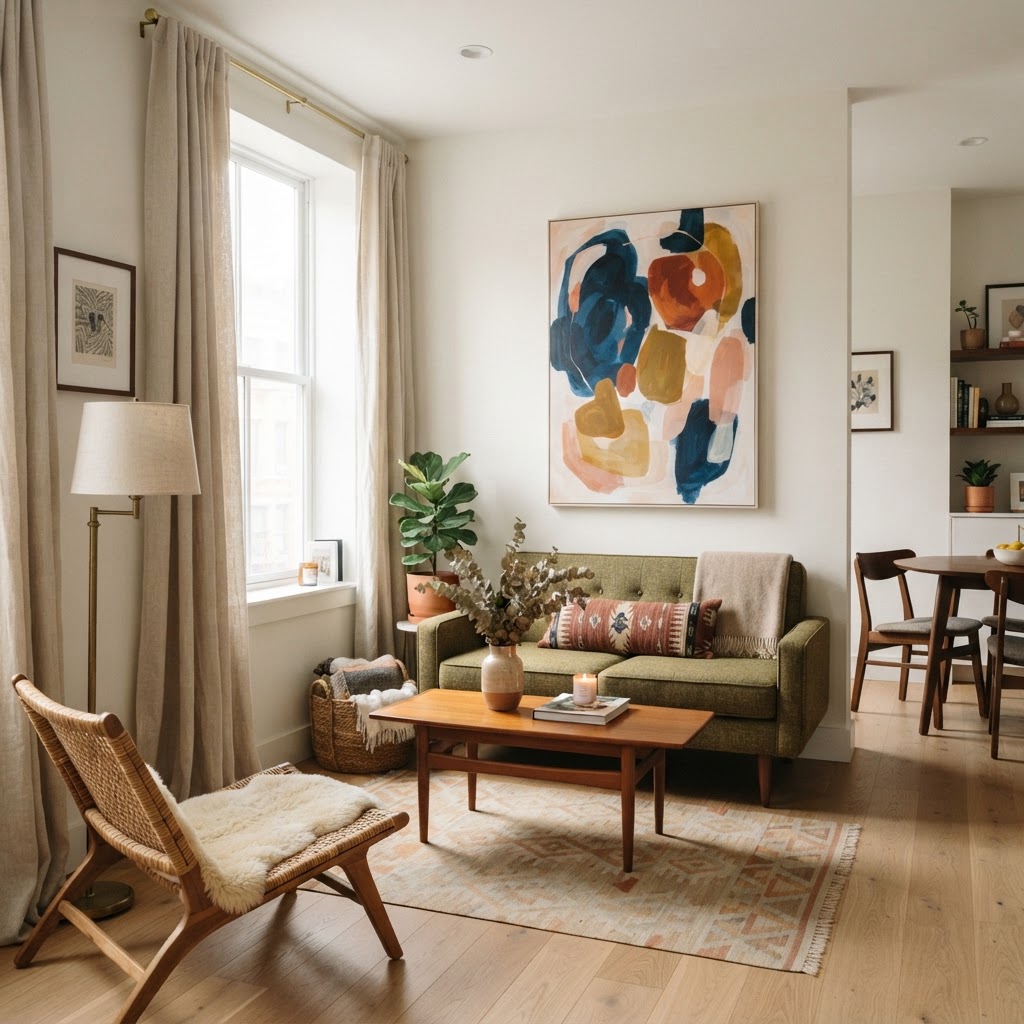 Hanging curtains high creates the illusion of taller ceilings.