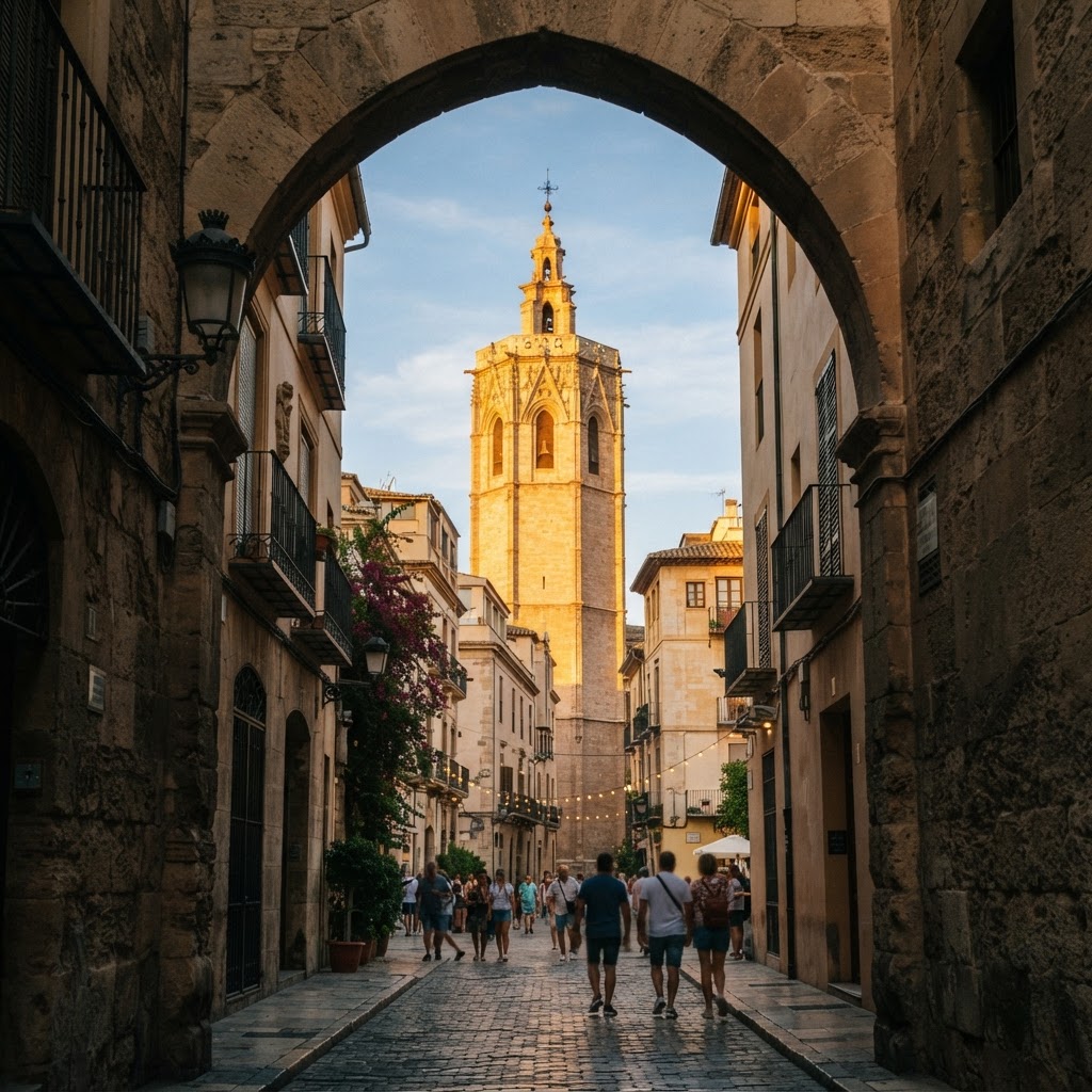 Framing the cathedral tower through the historic streets of Old Town.