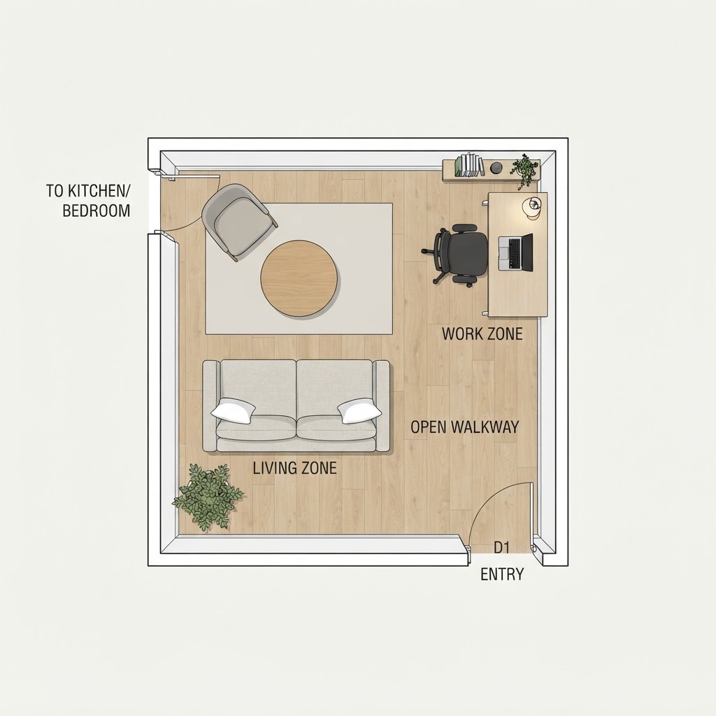 Zoning your furniture allows a single room to serve multiple purposes.