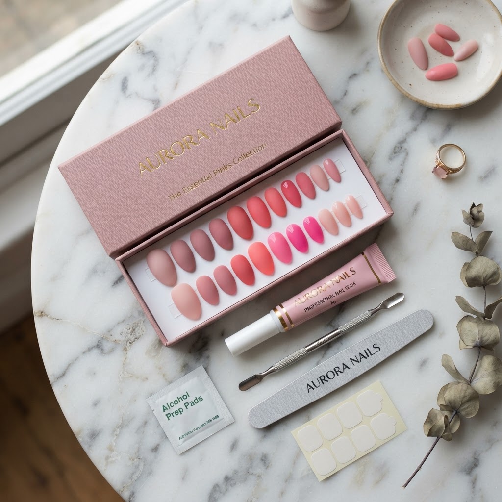 Essential supplies for your at-home DIY press-on nail kit.