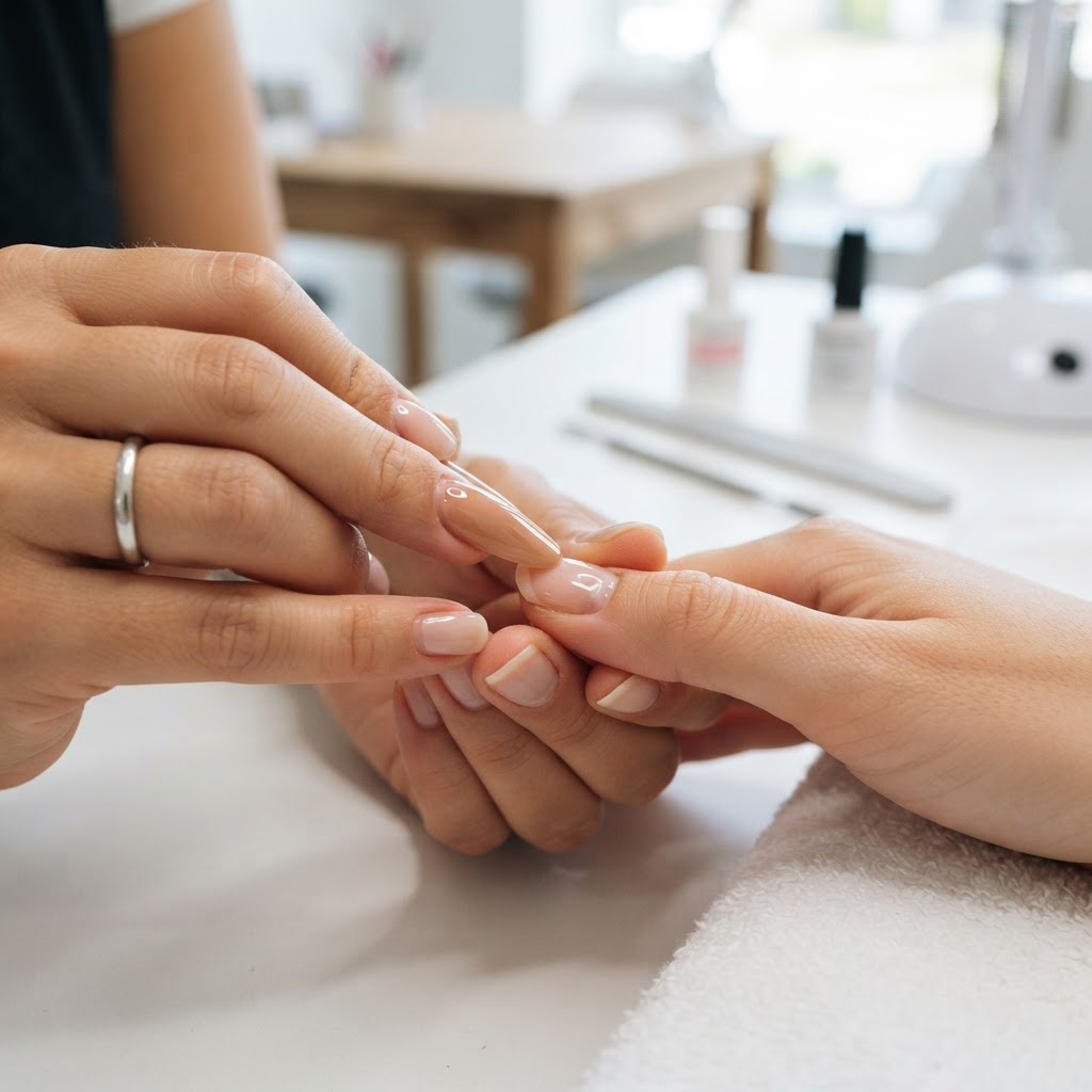 Applying the nail at a 45-degree angle is crucial to eliminate air pockets and ensure a strong bond.