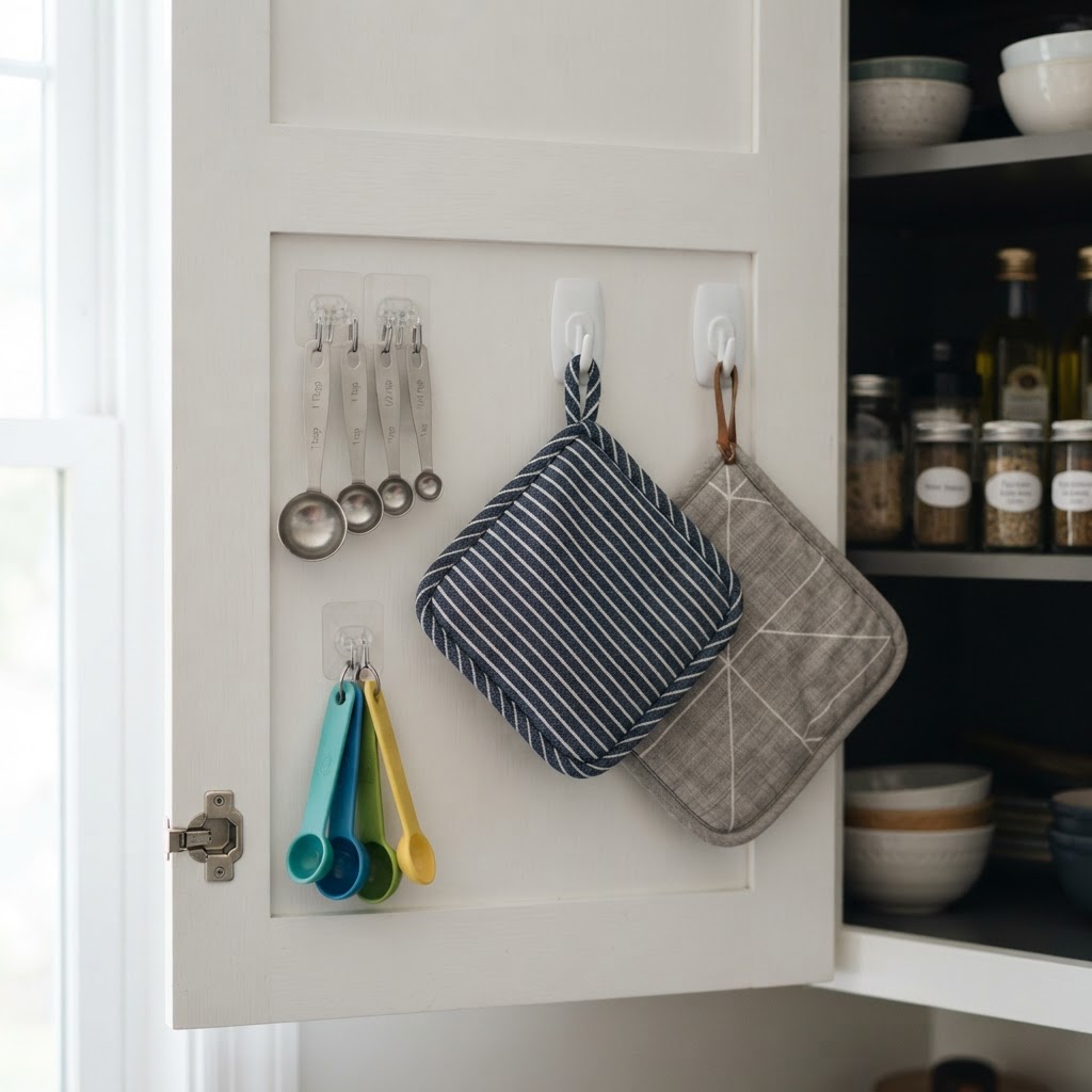 Utilize the back of cabinet doors for additional storage.