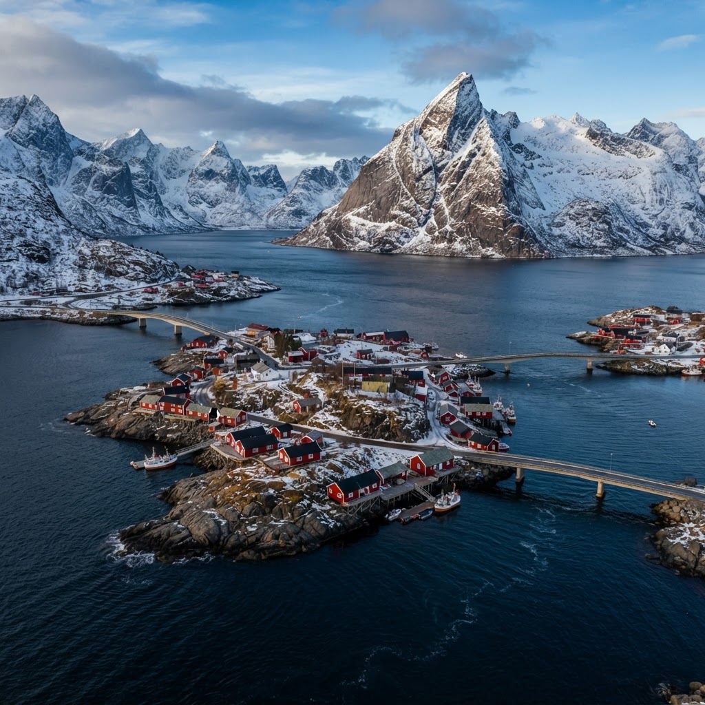 The stunning landscape of Hamnøy captured from above.